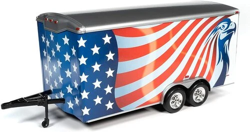 Auto World 1/18 Enclosed Trailer Red, White And Blue - Image 2