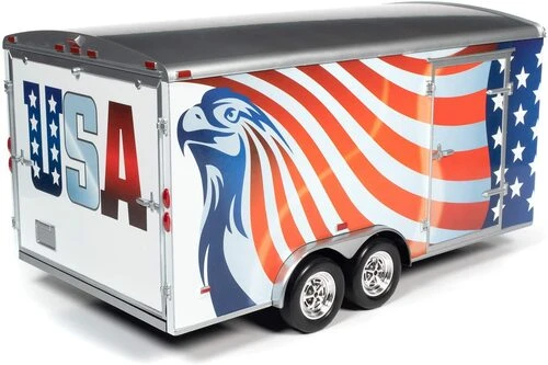 Auto World 1/18 Enclosed Trailer Red, White And Blue