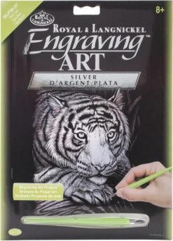 Royal Brush Engraving Art Silver Foil White Tiger